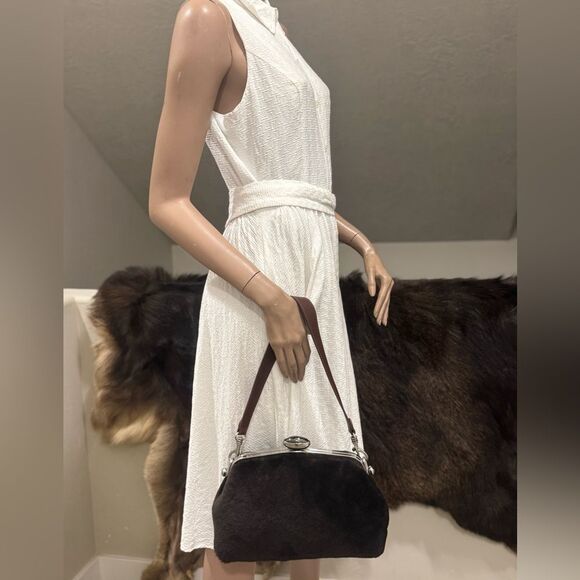 Real Shearling Leather Handmade Push Lock Frame Shoulder Bag, Crossbody - Picture 8 of 15